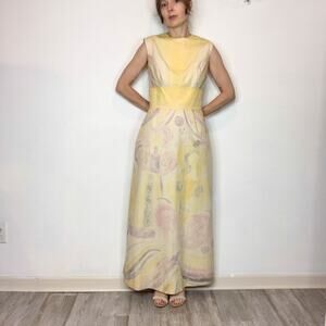 VINTAGE PEPI Grecian maxi dress hand painted abstract watercolor 60s